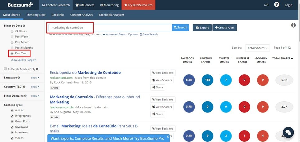 buzzsumo marketing de conteudo