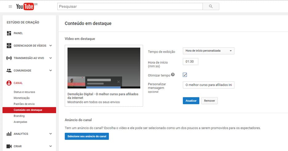 conteudo em destaque youtube