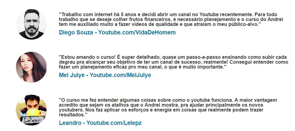 depoimentos alunos do curso do andrei