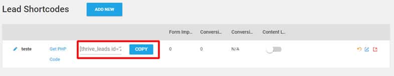 codigos de shortcode thrive leads