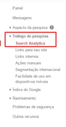 menu google search console