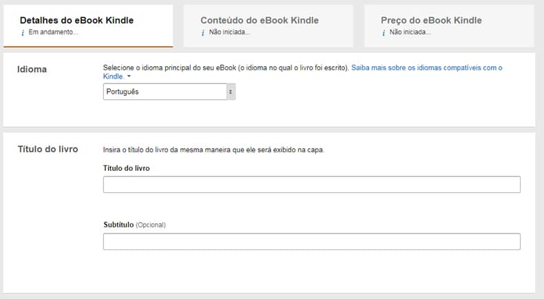 detalhes do e-book kindle