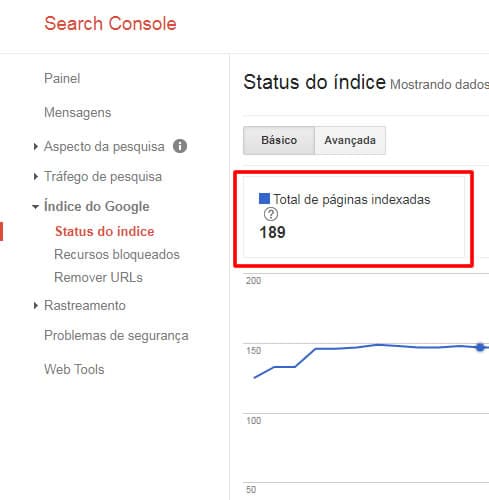 quantidade de páginas indexadas