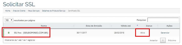 solicitação ativada SSL
