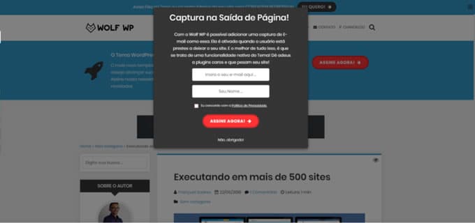 popup de saida wolf wp