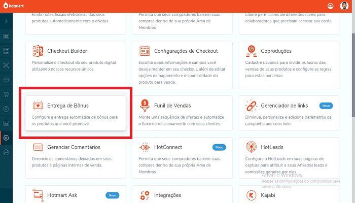 Entrega de bônus Hotmart